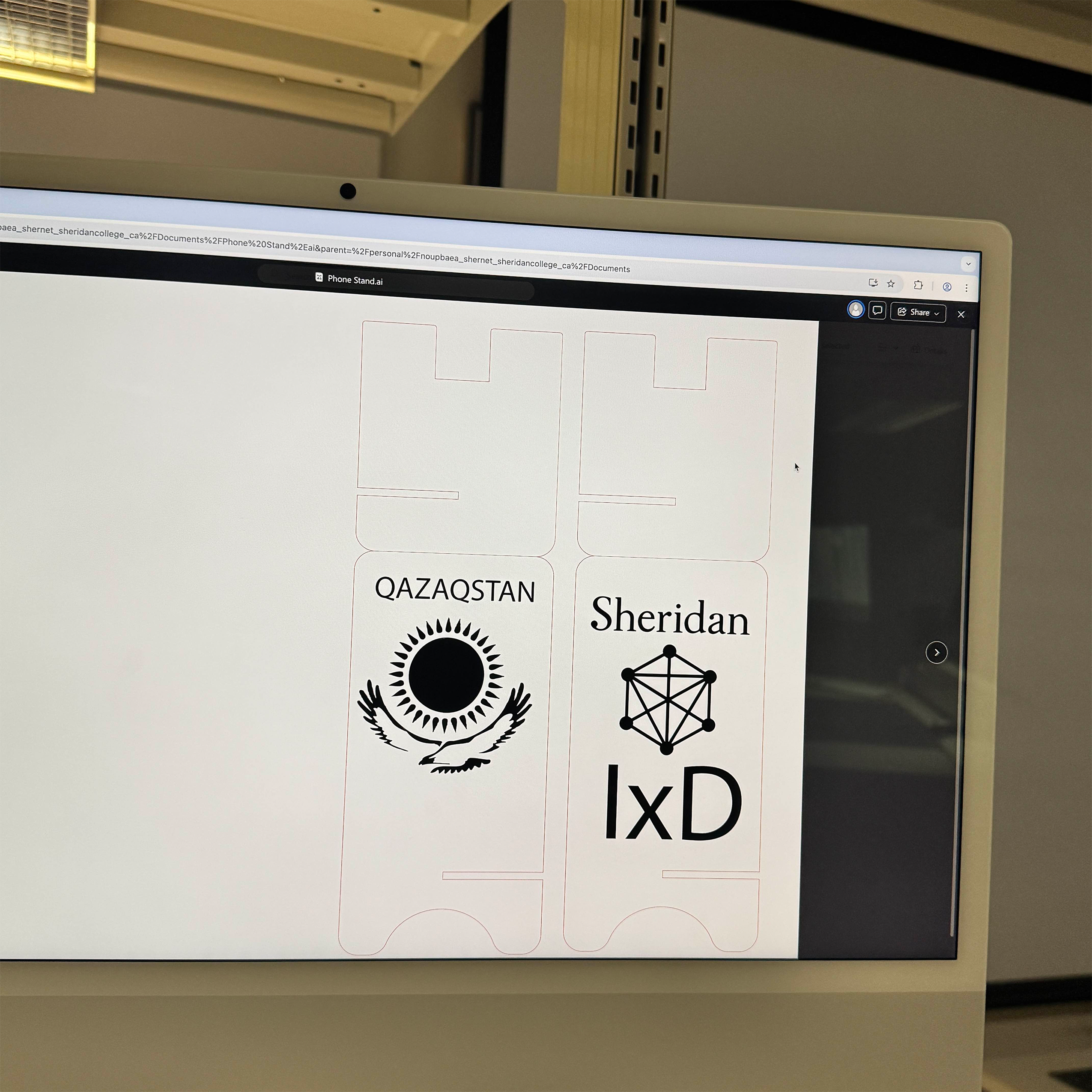Laser cutting tutorial. Decided on the Qazaq flag as my design subject. Kept the Sheridan IXD logo because I liked it and wanted a control.