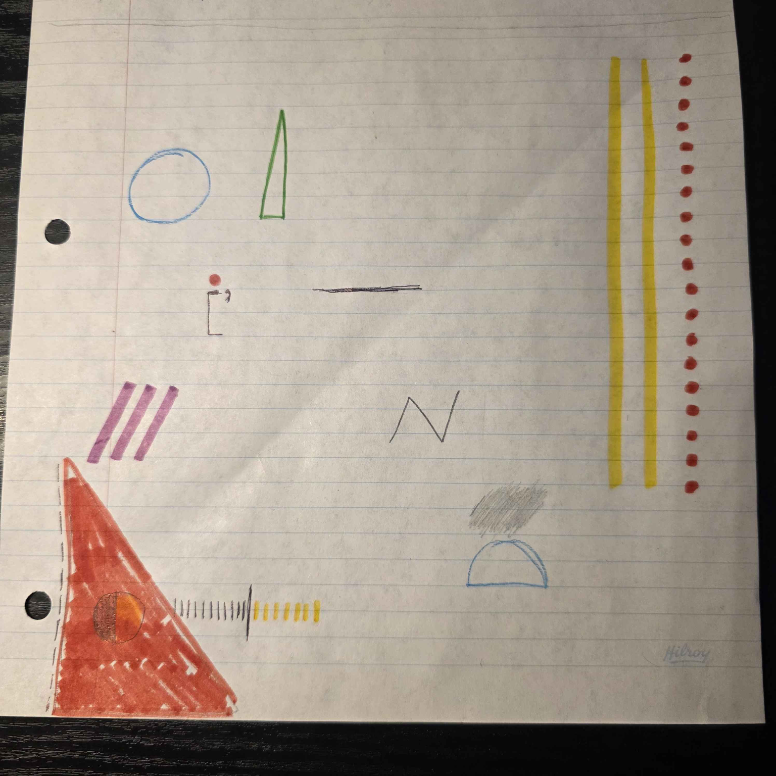 After following the quiz, I wondered if I was being influenced to represent myself a certain way as a result of seeing the example diagrams. Would I have made each symbol bigger or smaller if I had no exmaples? Would the size of each element represent my confidence? I decided to ask one of my friends to do the quiz, but I would simply be reading the instructions to her without showing her any examples. Here's her final result. Unfortunately, she had no time to do another one where she got to look at the examples.