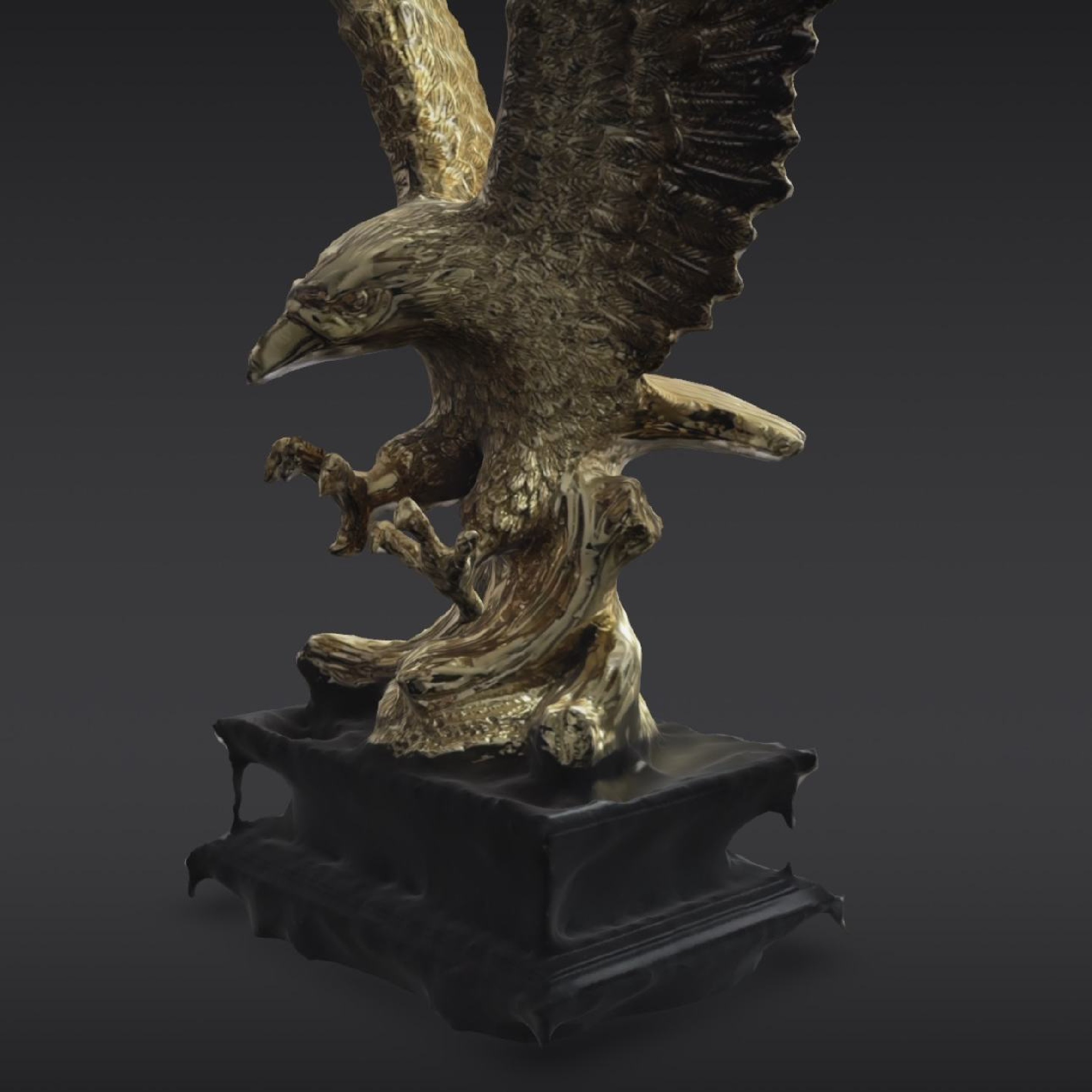 First angle of the scan. It looks perfect! I was so surprised the edges were so crisp and well defined! The black podium the eagle sits on got a little distorted, but I actually really like the liquid-y effect it has. Almost feels like the eagle's landing on water or something.